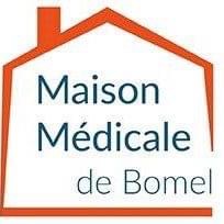 Logo représentant une maison en rouge avec aux centre le texte maison médical de Bomel