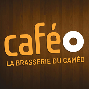 mots "caféo, la brasserie du caméo" écrit en jaune sur un fond brun