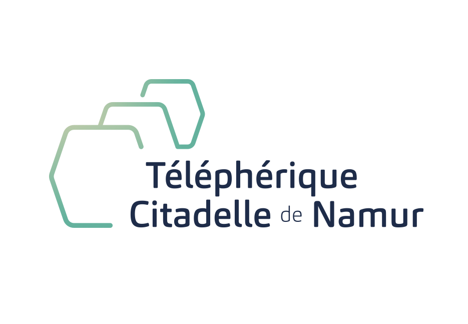 Logo représentant trois cabines du téléphérique avec la mention téléphérique de Namur
