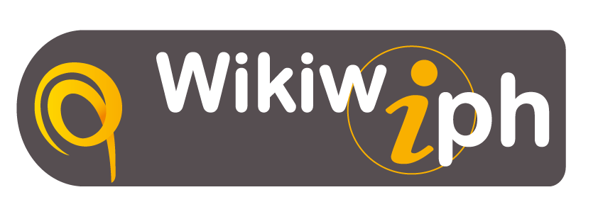 Wikiwiph écrit en blanc et jaune sur un fond brun